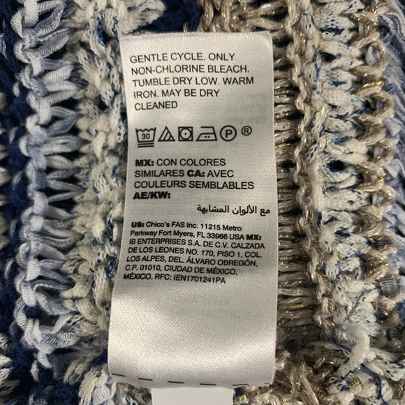 Chico's Beige and Navy Striped Fringe Cardigan - Picture 5 of 6